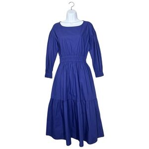 Apiece Apart XS Estrella Blue Smocked Tiered Midi Dress Long Sleeve Minimalist
